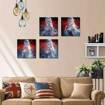 4pcs Dark night beautiful woman   Wall Art Canvas Framed