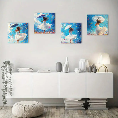 4pcs Floral Umbrella Skir Picture Wall Art Canvas Framed