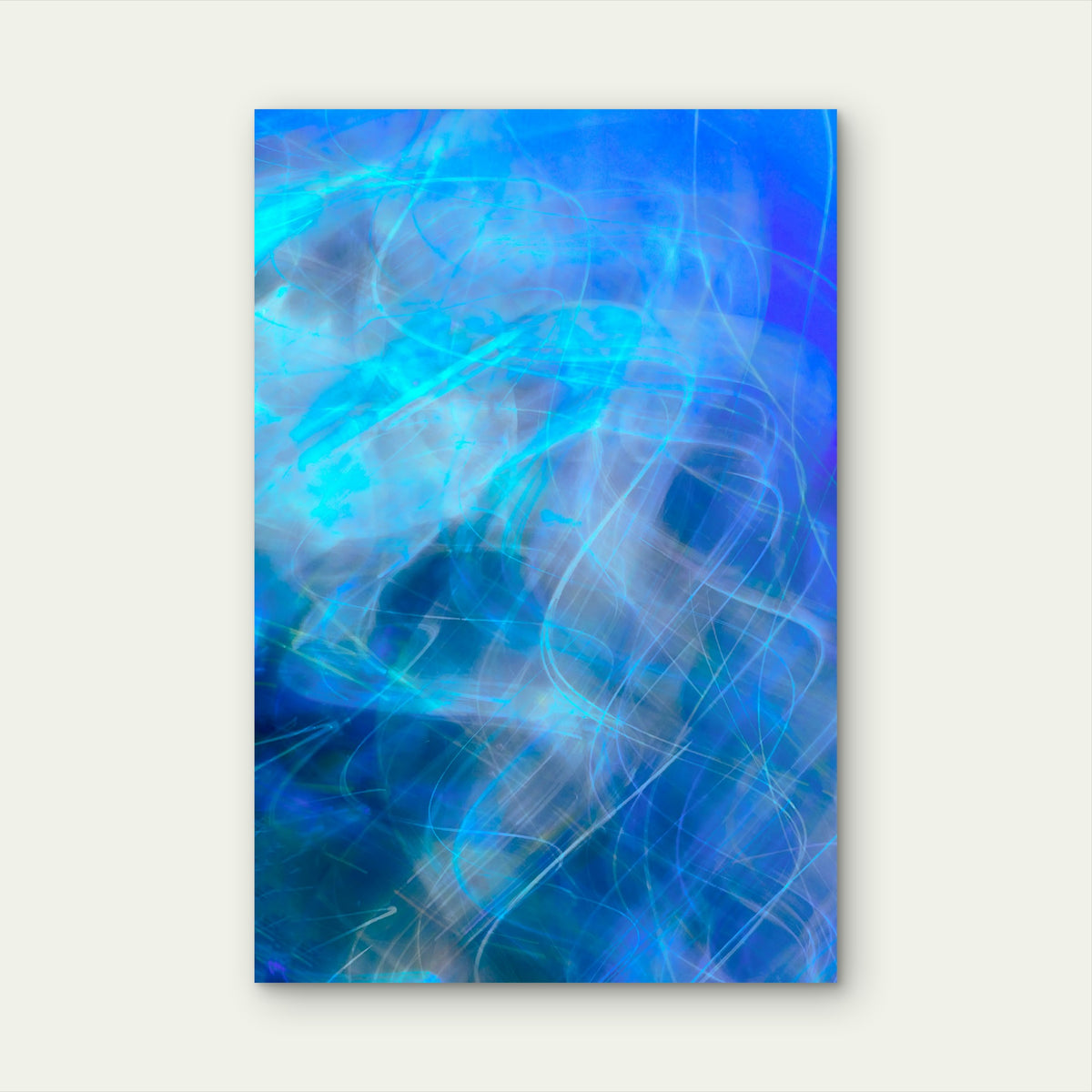 Abstract Blue and White Light Streaks 40x60cm Metal Print Ready to Hang
