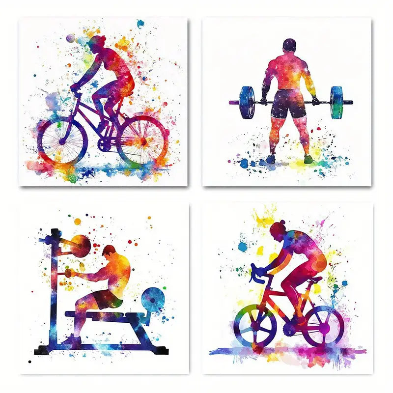 4pcs Vibrant Workout & Fitness Wall Art Canvas Framed