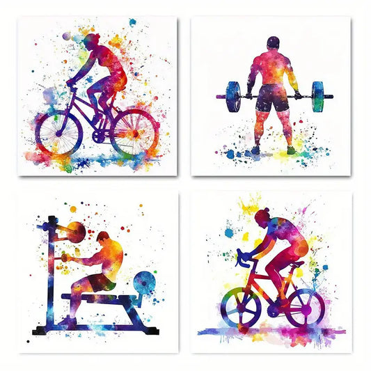4pcs Vibrant Workout & Fitness Wall Art Canvas Framed
