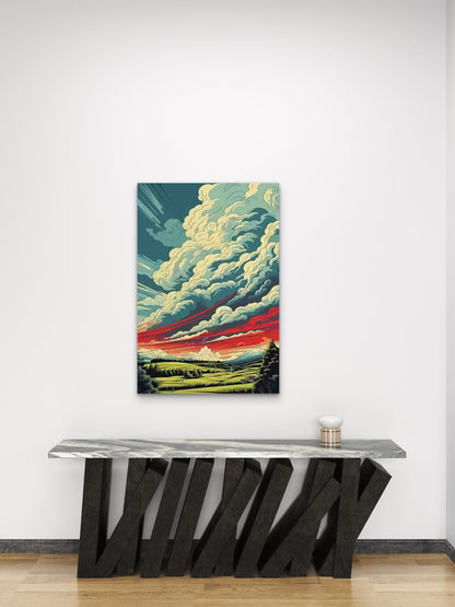 Dramatic Sky with White Clouds & Red Sunset 60x90cm Metal Print Ready to Hang