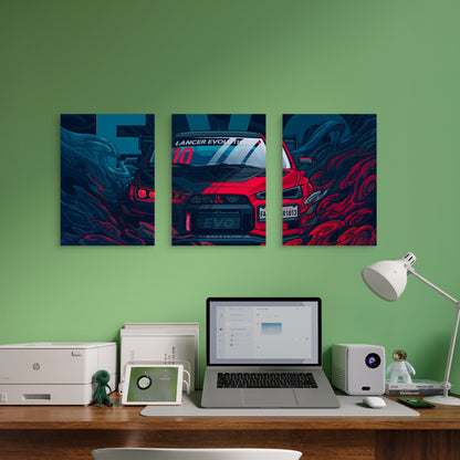 3pcs Moody Ruby Obsidian JDM Circuit Graphic Metal Print Ready to Hang Art