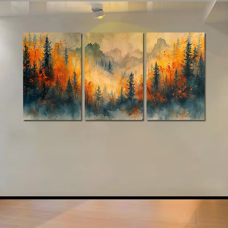 3pcs Misty Forest Scenery with Vibrant Autumn Wall Art Set Canvas Framed 60x90cm - High Quality Print 100% Australian Made Wall Canvas Ready to Hang