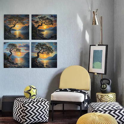 4pcs Beautiful Sunset Over Ocea Elegant JK  Wall Art Canvas Framed