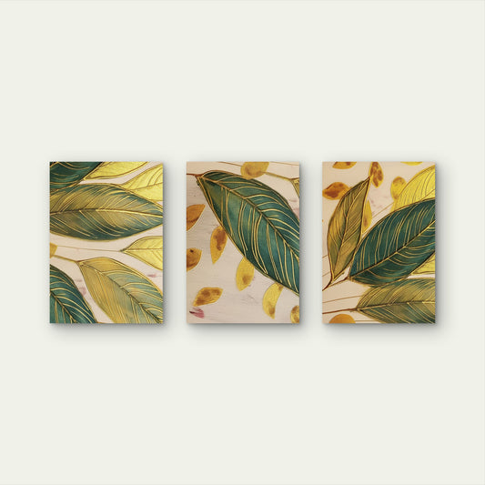 3pcs Abstract Green Gold Leaf Tropical Plant Wall Art Set Canvas Framed 50x70cm - High Quality Print 100% Australian Made Wall Canvas Ready to Hang