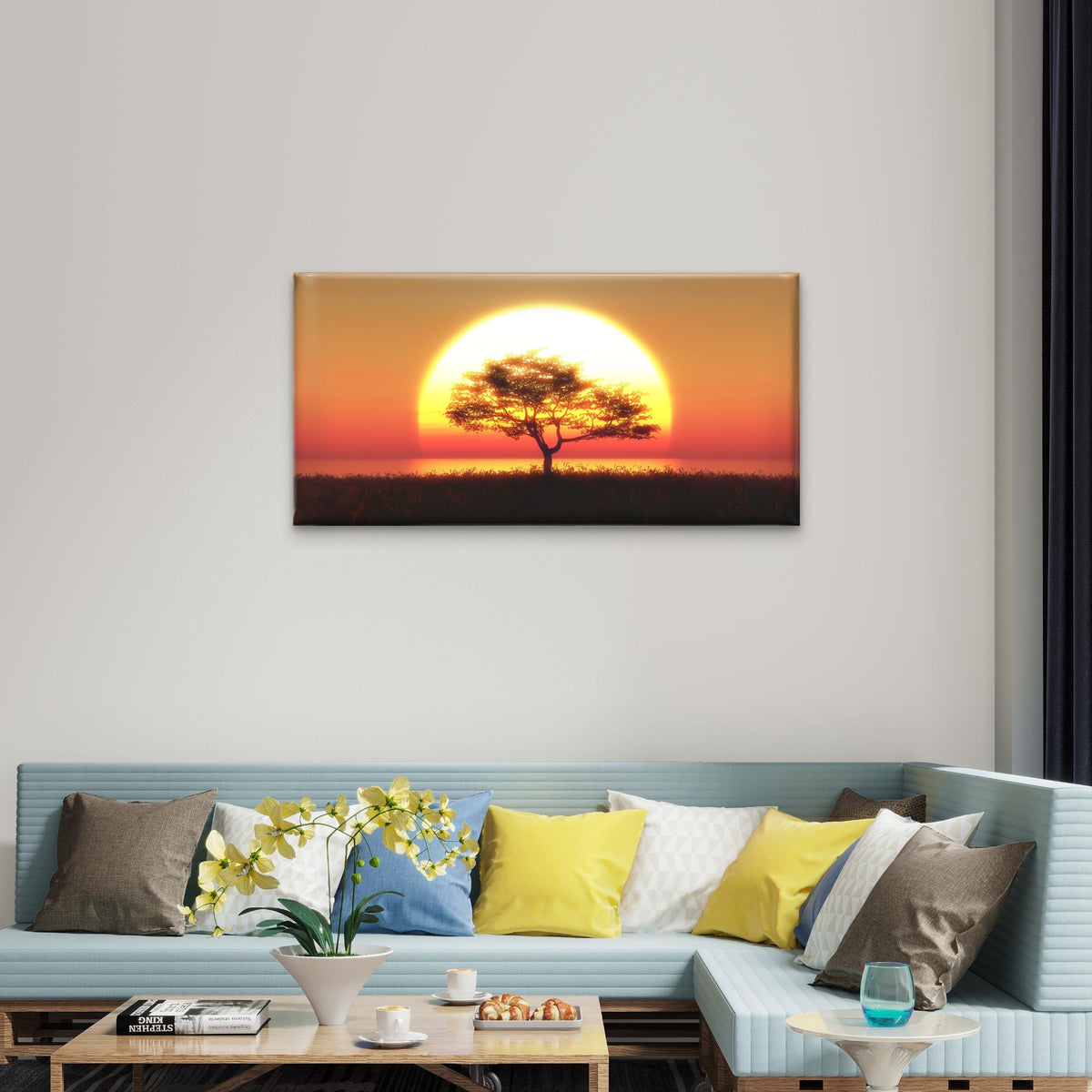 Tree Against Sunset Sky Wall Art Canvas Office Home Room Framed 120x60cm