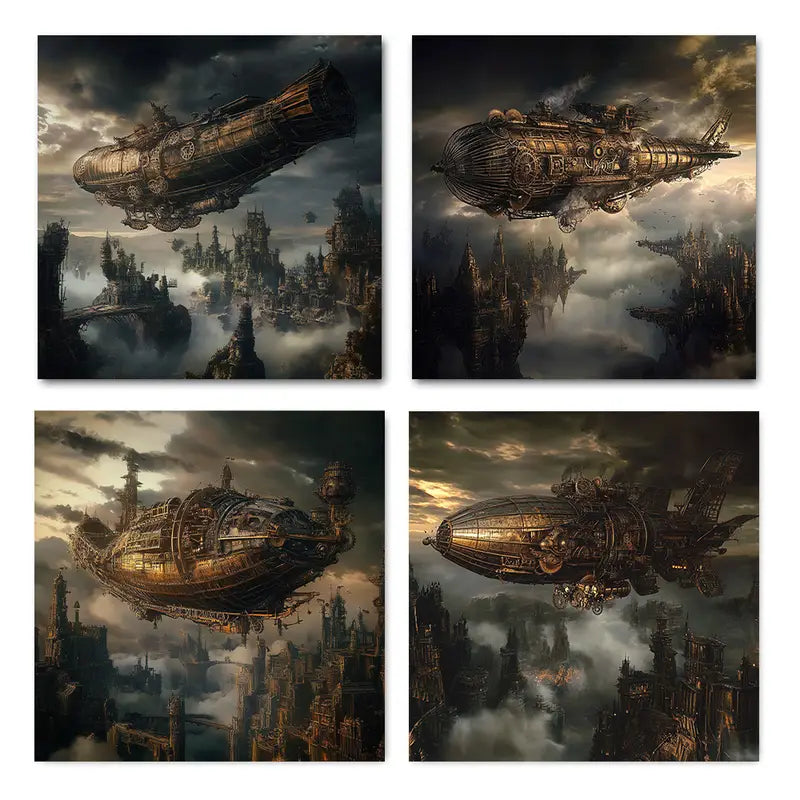 4pcs Modern Steampunk Canvas Wall Art Canvas Framed