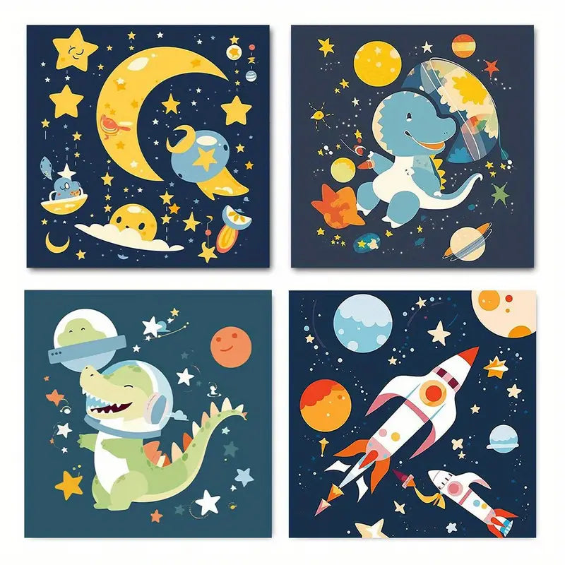 4pcs Outer Space Dinosaur Solar System  Wall Art Canvas Framed (Copy)