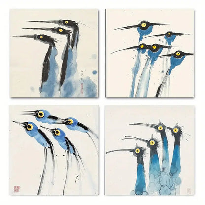 4pcs   Decor Abstract Crane Elegant TY  Wall Art Canvas Framed