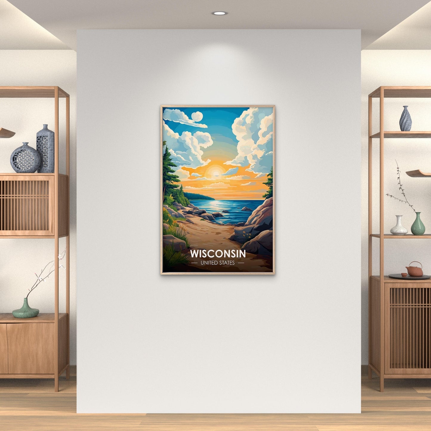 Beautiful Sunset View From Wisconsin Shore Travel Poster Print Wall Art