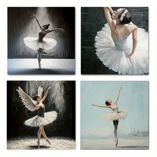 4pcs Graceful Ballerina Girl Wall Art Canvas Framed