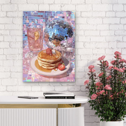 Disco Ball And Pancake Glam Art Metal Print Ready to Hang