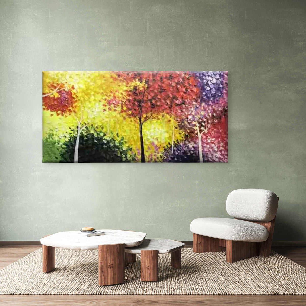 Autumn Trees Abstract Fall Wall Art Canvas Office Home Room Framed 120x60cm