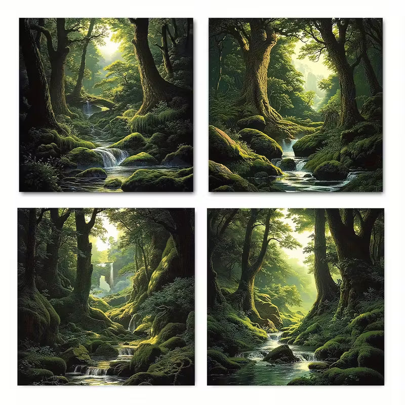 4pcs Enchanted Forest Scenes Wall Art Canvas Framed
