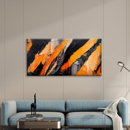 Textured Orange Acrylic Paint Wall Art Canvas Office Home Room Framed 120x60cm