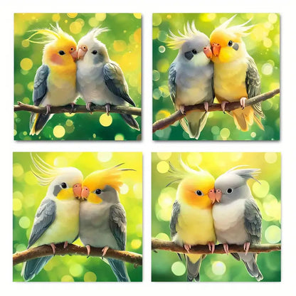 4pcs  Two colorful birds snuggled    Wall Art Canvas Framed
