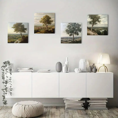 4pcs Country Tree Chimney Picture Wall Art Canvas Framed