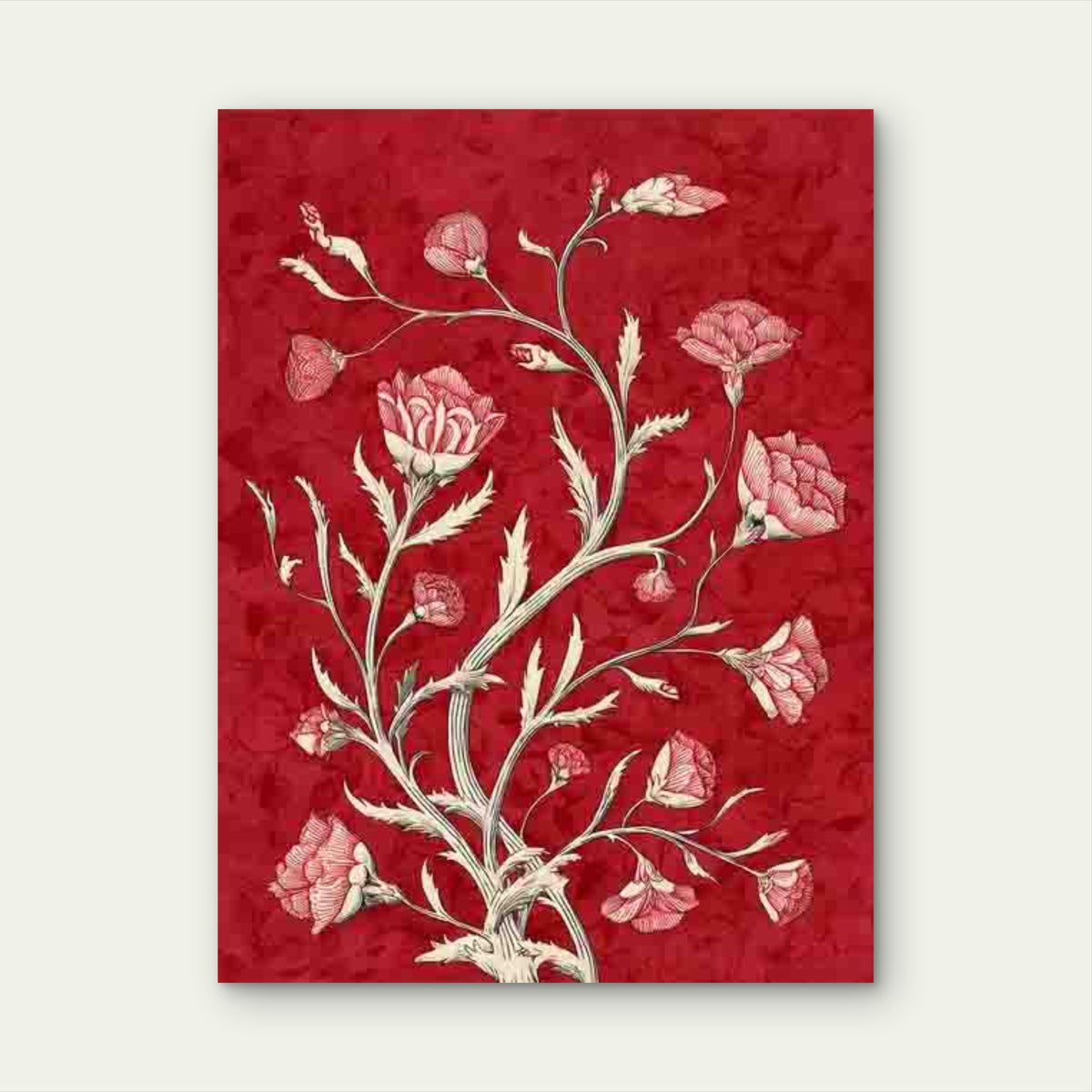 Red Floral Botanical Art Metal Print Ready to Hang