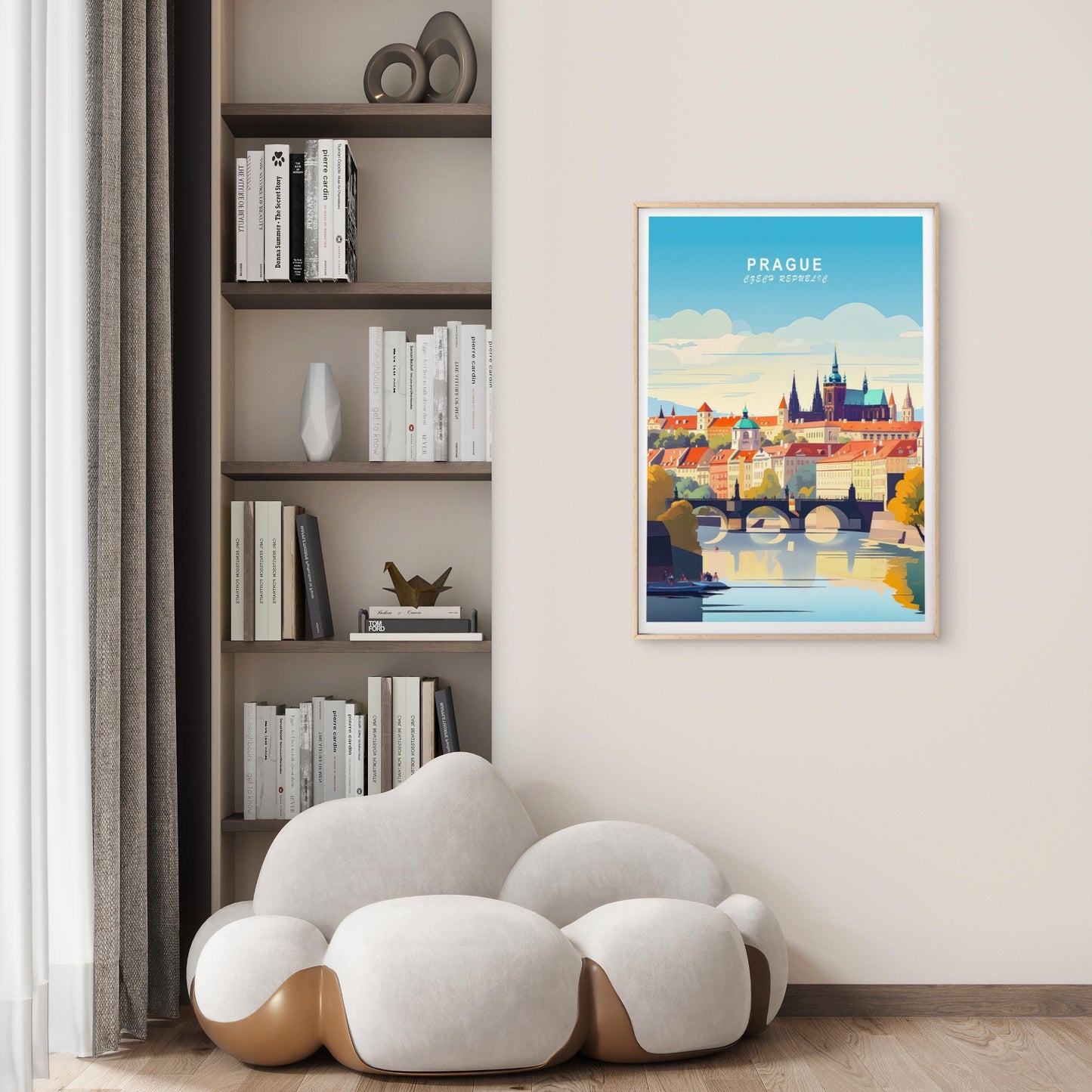 Prague Czech Republic, Bridge & Houses Travel Poster Print Wall Art