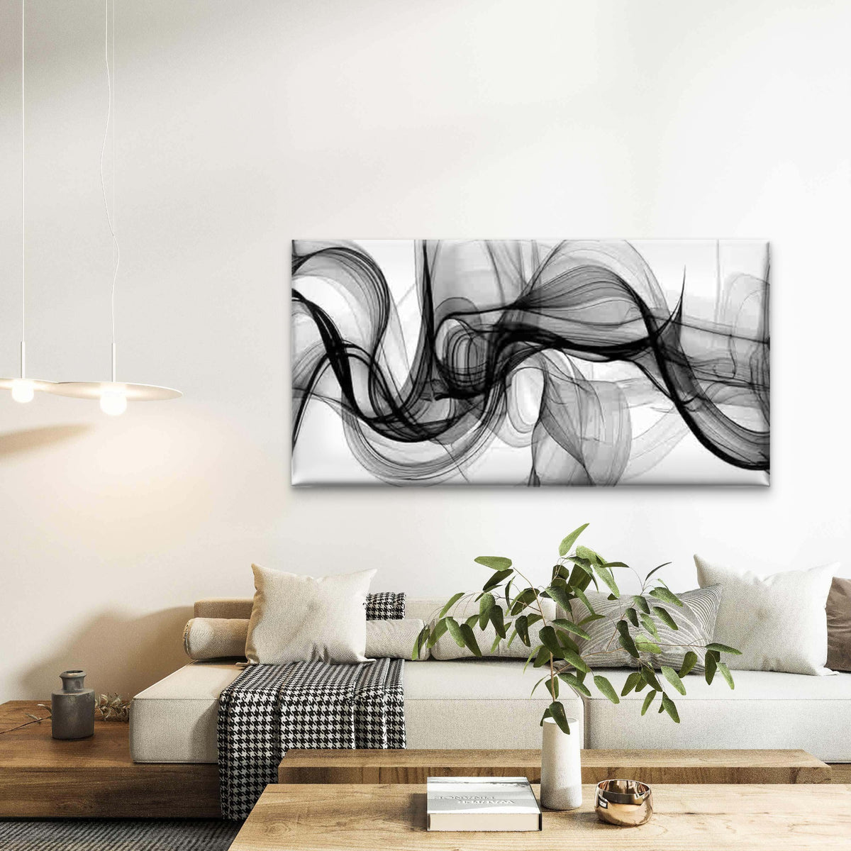Monochromatic Black Smoke Wall Art Canvas Office Home Room Framed 120x60cm