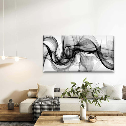 Monochromatic Black Smoke Wall Art Canvas Office Home Room Framed 120x60cm