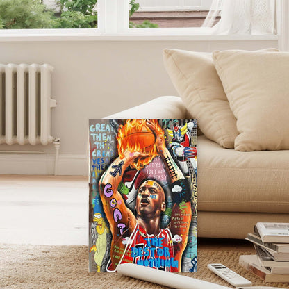 Graffiti Basketball Player Dunking Ball 40x60cm Metal Print Ready to Hang