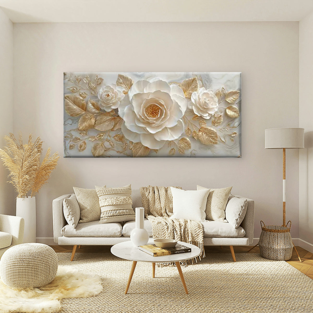 Golden Leaf Botanical Wall Art Canvas Office Home Room Framed 120x60cm