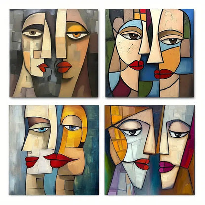 4pcs Abstract Cubist Face Wall Art Canvas Framed