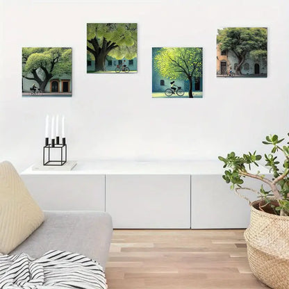 4pcs Bicycle And Tree Picture Wall Art Canvas Framed