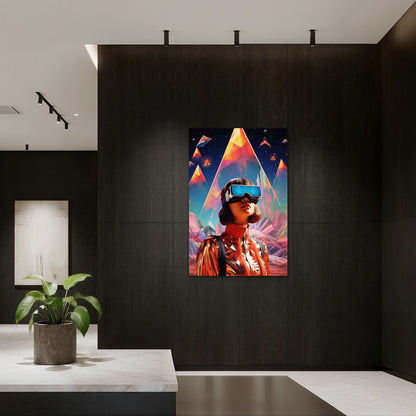 Person Wearing Futuristic High Tech VR Glasses 40x60cm Metal Print Ready to Hang