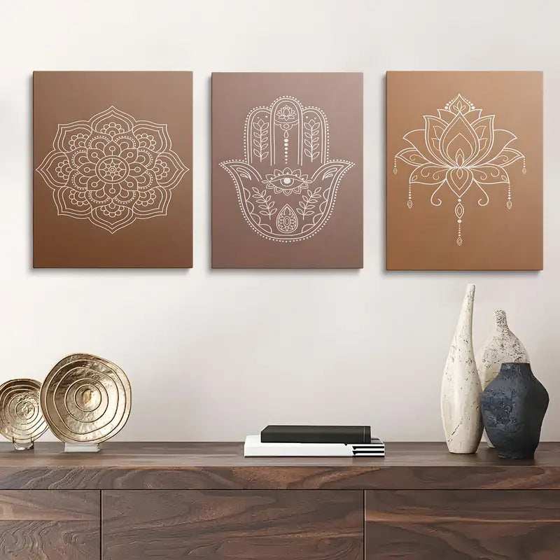 3pcs Yoga Meditation Mandala Line Pattern Design Metal Print Ready to Hang Art