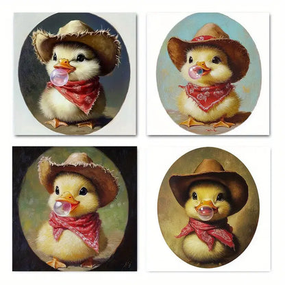 4pcs Vintage Western Cowboy Duck Wall Art Canvas Framed