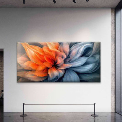 Orange and Blue Bloom Design Wall Art Canvas Office Home Room Framed 120x60cm