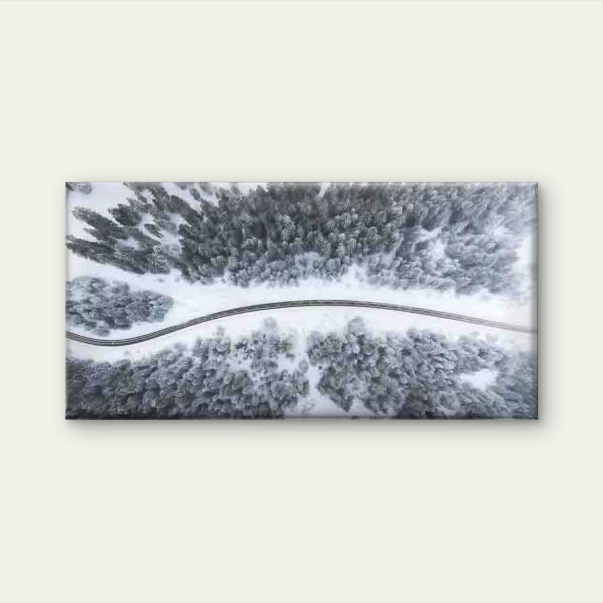 Aerial Winter Forest Road Lands Wall Art Canvas Office Home Room Framed 120x60cm