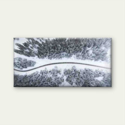 Aerial Winter Forest Road Lands Wall Art Canvas Office Home Room Framed 120x60cm