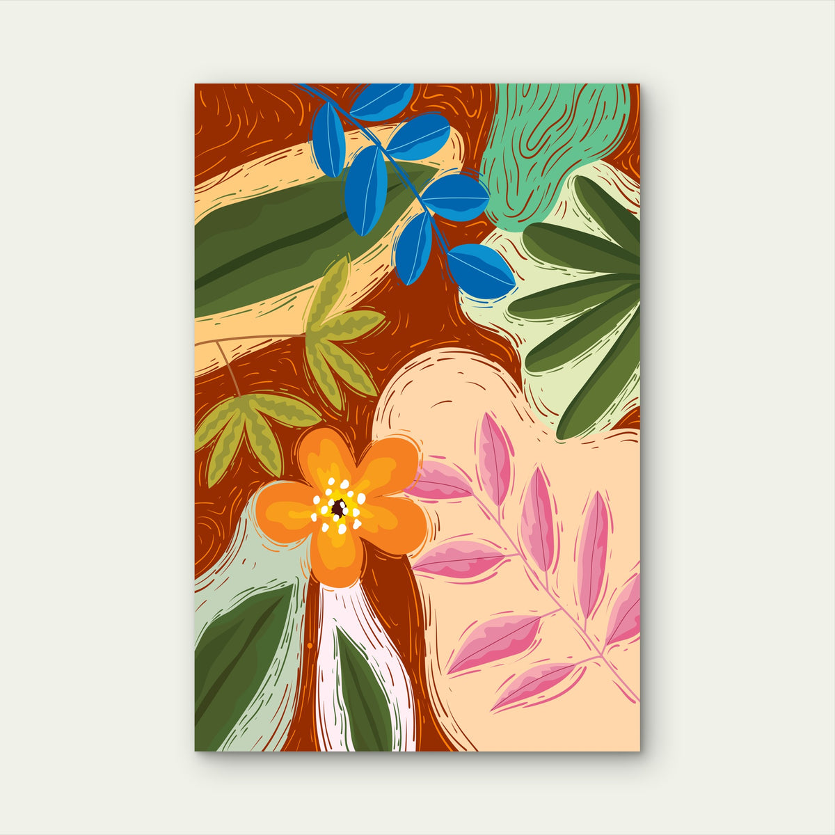 Modern Abstract Boho Floral Illustration 40x60cm Metal Print Ready to Hang