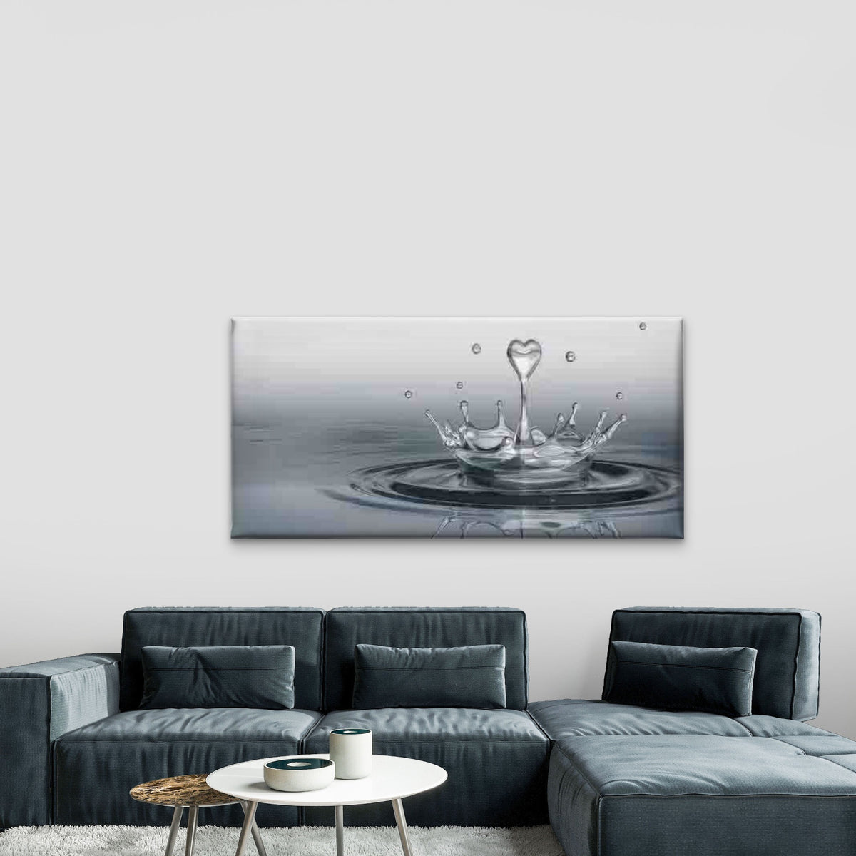 Water Splashes with Heart-Shape Wall Art Canvas Office Home Room Framed 120x60cm