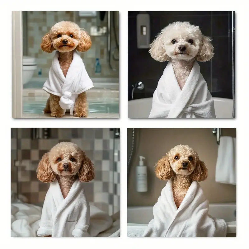 4pcs Chic Poodle in Rob Themed Elegant Dog   Wall Art Canvas Framed