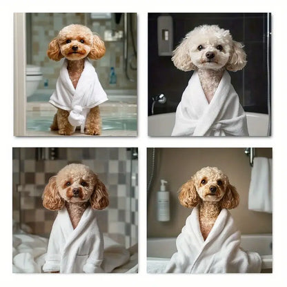 4pcs Chic Poodle in Rob Themed Elegant Dog   Wall Art Canvas Framed