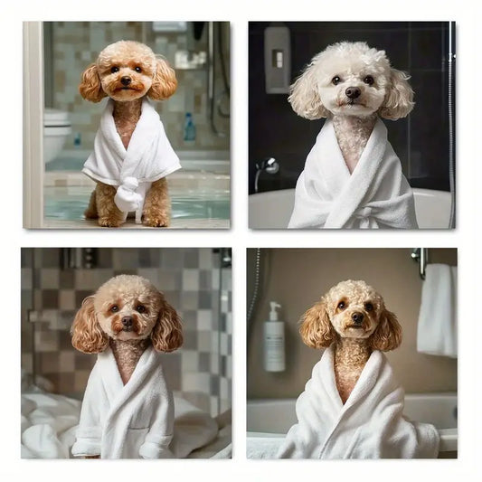 4pcs Chic Poodle in Rob Themed Elegant Dog   Wall Art Canvas Framed
