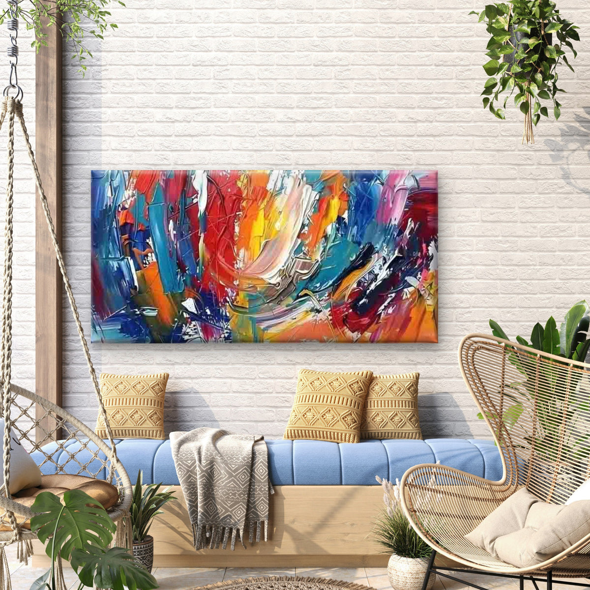 Abstract Colorful Paint Strokes Wall Art Canvas Office Home Room Framed 120x60cm