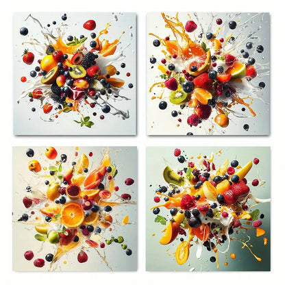 4pcs Fruit Splas Picture Wall Art Canvas Framed