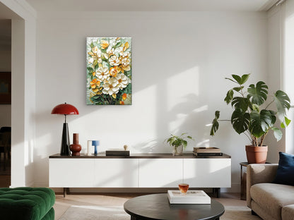 Botanical White Flower Painting Wall Art Decor 100% Australian Made