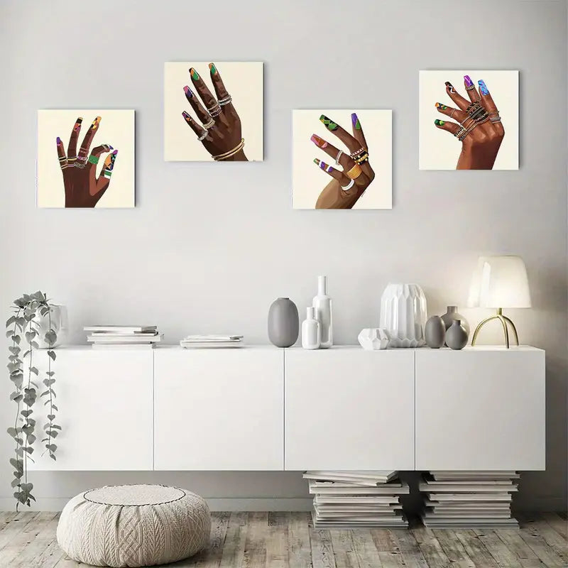 4pcs Black Female Hands BF   Wall Art Canvas Framed