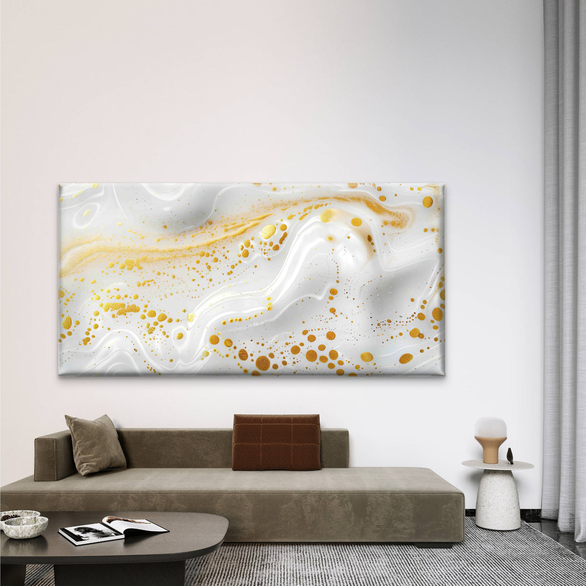 Abstract Design White and Gold Wall Art Canvas Office Home Room Framed 120x60cm