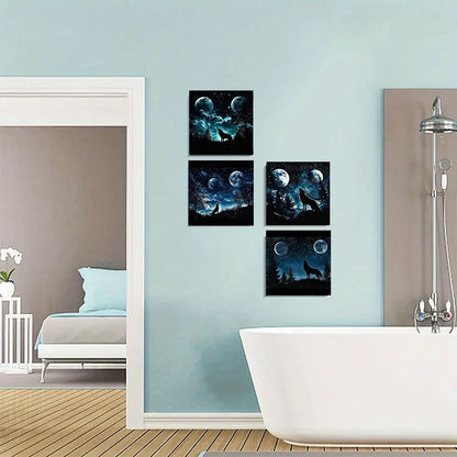 4pcs  Night Scenery Wolf  NS Wall Art Canvas Framed