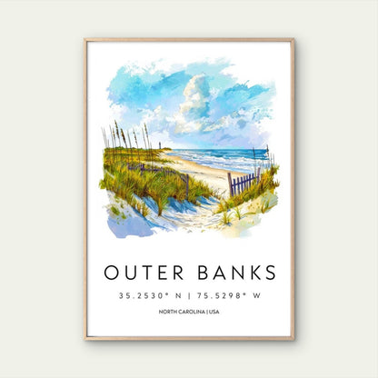 Outer Banks North Carolina Coast Travel Poster Print Wall Art