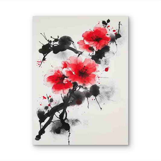 Vibrant Red Flowers with Black Strokes 60x90cm Metal Print Ready to Hang - Bella Home Decor
