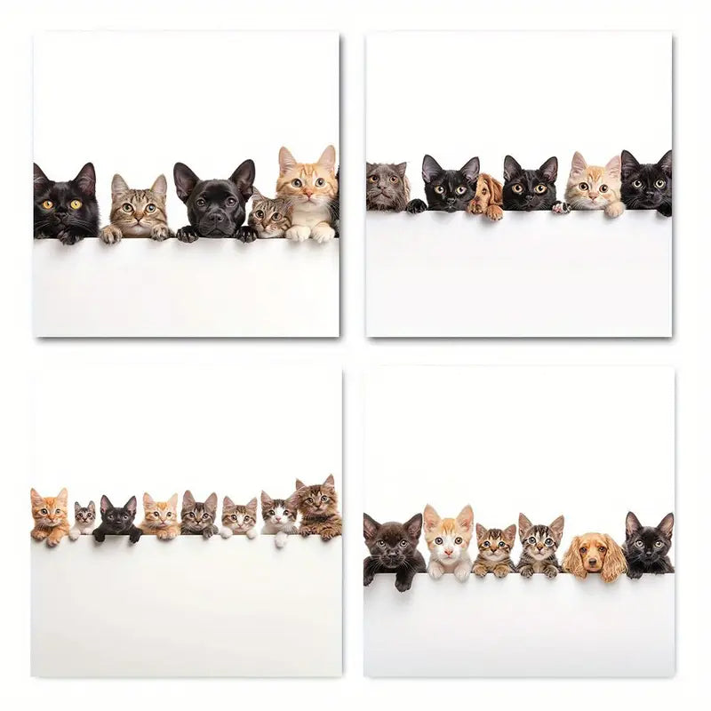 4pcs Cats And Dogs Elegant Modern Wall Art Canvas Framed